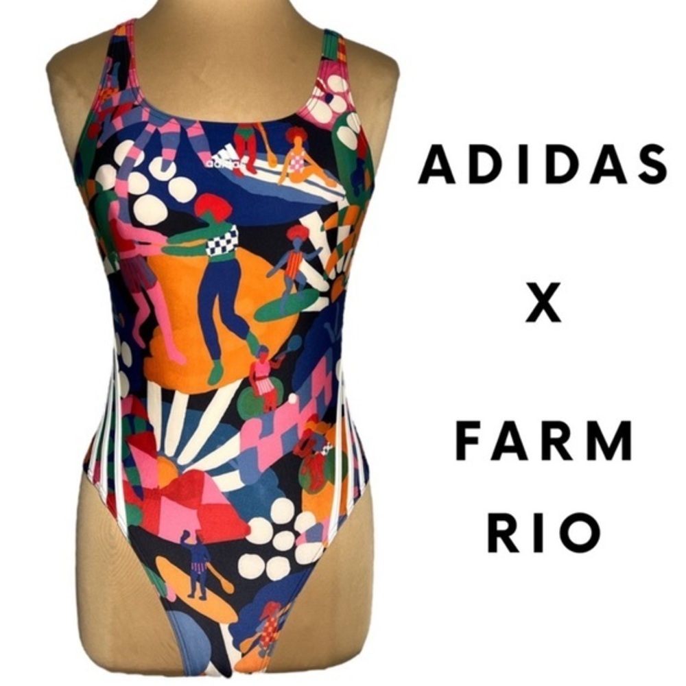Adidas x Farm Rio size 14 one piece suit retro 80's 90'a multi color tank suit